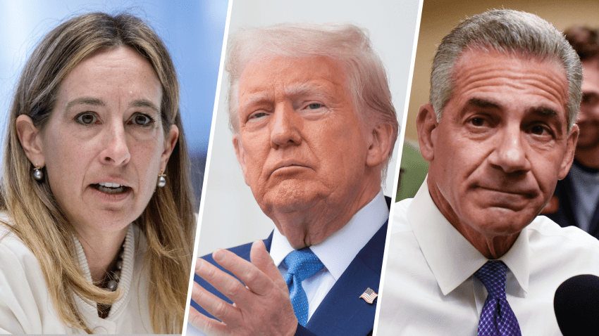 Mikie Sherrill, Donald Trump and Jack Ciattarelli in split image